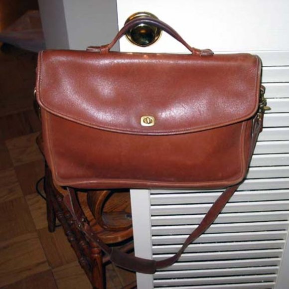 Coach Lexington Briefcase with Strap Tan Leather Vintage 90s Brass Turnlock - Picture 3 of 10